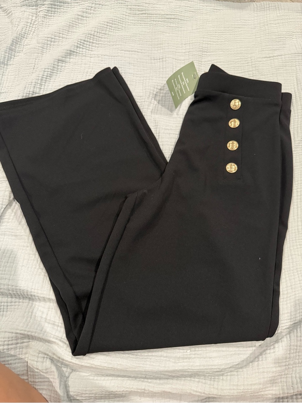 Black H&M Wide-Leg Pants with Gold Button Detail